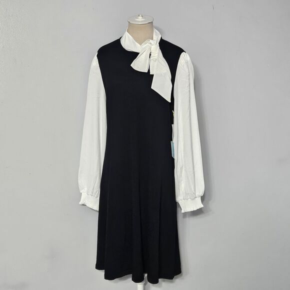 CeCe Women's Bow Tie-Neck & Sleeve‎ Mixed Media Sweater Dress Large - Picture 4 of 10